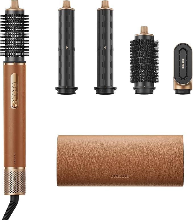 DREAME AirStyle Suite Pro Hair Styler &amp High-Speed Dryer 110000 RPM Motor 3 Essential Snap-On Attachments for Curling Volumizing &amp Fast Dry Frizz Control Cool Shot Luxury Leather Travel