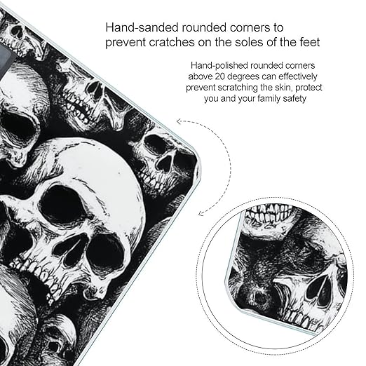 Smart Scale for Body Weight Automatic Switch Digital Bathroom Weighing Scale Cool Black White Goth Skull