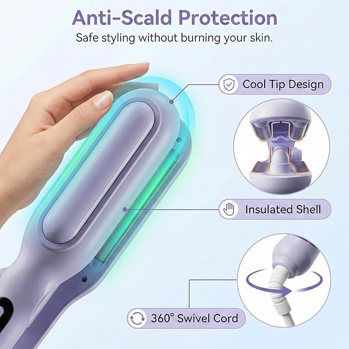 1&amp1.25 Inch Hair Crimper for Women to Adjustable Groove - Deep Waver Crimper Hair Tool - Waver Curling Iron - Anti-Scald Tech Hair Waver - Ionic Ceramic Coating for Long-LastingFast HeatingBlue
