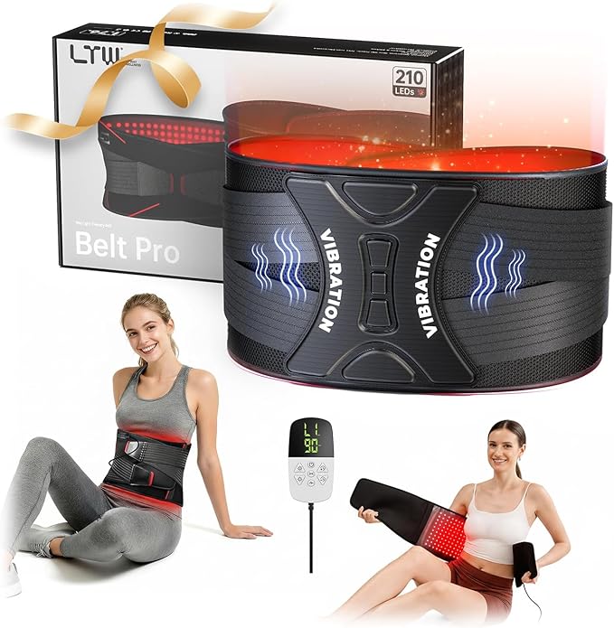 LTW Red Light Therapy Belt 210 LEDs Infrared Red Light Therapy for Body 660nm &amp 850nm Near Infrared Wrap with Vibration for Back Pain Relief Waist Belly Shoulder (49 x 9 210 LEDs)
