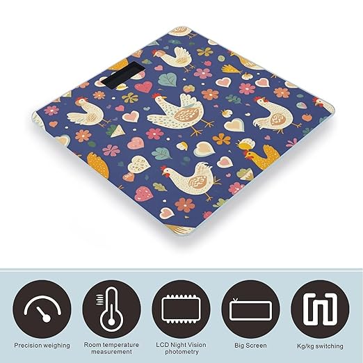 Chicken Pattern Smart Scale for Body Weight Accurate Bathroom Scale with LED Display Digital Weight Scales Weighing Machine High Precision Scales for Bath Home