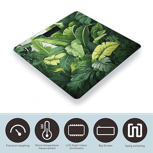Cute Banana Leaves Scale for Body Weight Anti-Slip Tempered Glass Digital Bathroom Scales Clear LCD Display Weighing Scale Safe Rounded Corners Smart Scales
