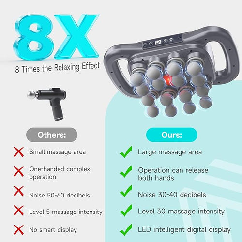 16-Head Massage Gun Deep Tissue Massager with 9 Modes &amp Levels Quiet Muscle Massage Gun for Back Shoulders Legs Foot Body Muscle Pain Relief Dark Grey