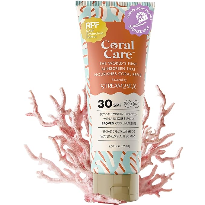 Stream2Sea Coral Care - Reef Safe Sunscreen SPF 30 Travel Size - First Reef-Approved Natural Mineral Sun block Boosts Coral Growth Water resistant Biodegradable Eco-Friendly Sunscreen