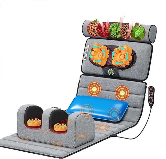 Full Body Massage Mat with Heat 20 Neck Shiatsu Kneading Massage Heads9 Modes and 9 Adjustable Force Electric Heated Massage Chair Back Pad for Neck Back Lumbar Leg Calf Muscle Relaxation
