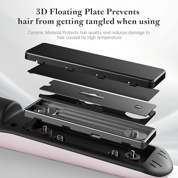 Mini Cordless Hair Straightener and Curler 2 in 1 Mini Portable Flat Iron Adjustable 350°F-420°F Travel Hair Straighteners LED Display/5000mAh Ceramic Flat Iron Hair Straightener for Women Men(Pink)