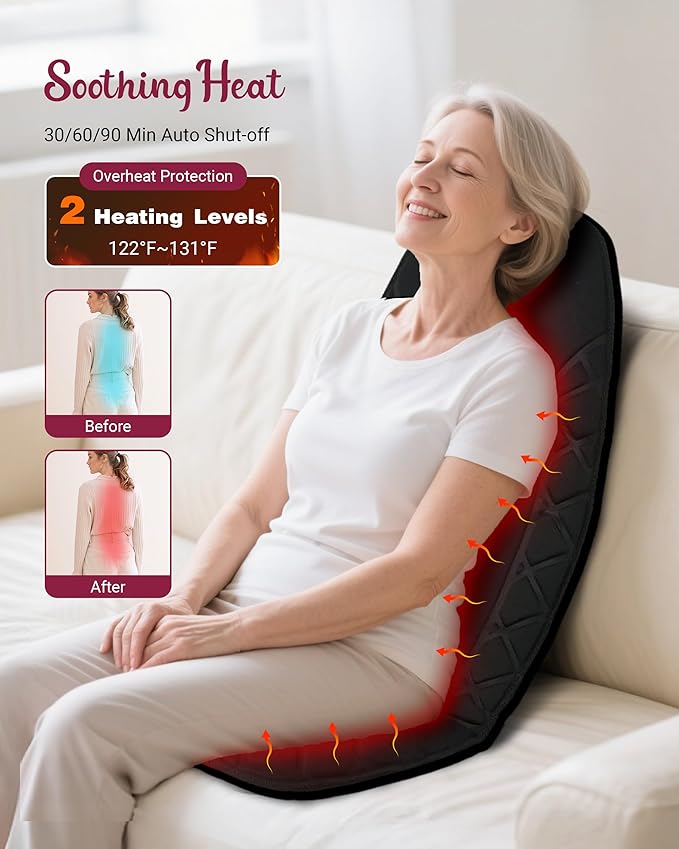 Vibraiton Back Massager for Chair Massage Seat Cushion Back Massage Pad with Heat10 Vibration Motors5 Vibration ModesChair Massager at Office/Home