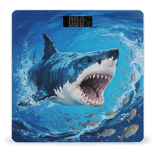 Fiercely Shark Bathroom Scale for Body Weight Bathroom Digital Electronic Weighing Scale with Back Lit LED Display Sturdy Tempered Glass Weight Watchers Scales 400lb