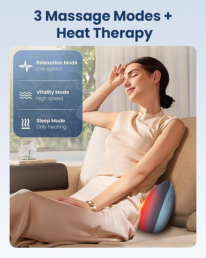 COMFIER Shiatsu Neck and Back Massager with Heat Neck Massager Pillow with 3D Kneading Deep Tissue Cordless &amp Portable Soothes Muscle Tension at Home Office TravelIdeal for Men &amp Women