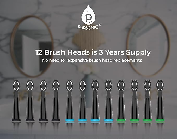 Pursonic Whitening USB Rechargeable Sonic Toothbrush-12 Brush Heads!- 38000 Brush Strokes Per Minute-3 Brushing Modes with 2 Minute Auto Timer (Black)