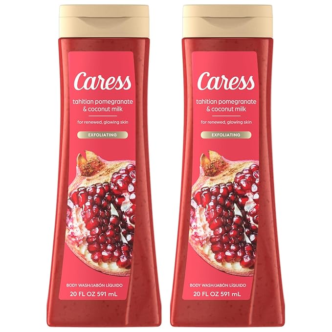 Caress Body Wash Tahitian Pomegranate &amp Coconut Milk Moisturizing Body Wash for Renewed Glowing Skin Exfoliating Body Soap Liquid 20 Fl Oz (Pack of 2)