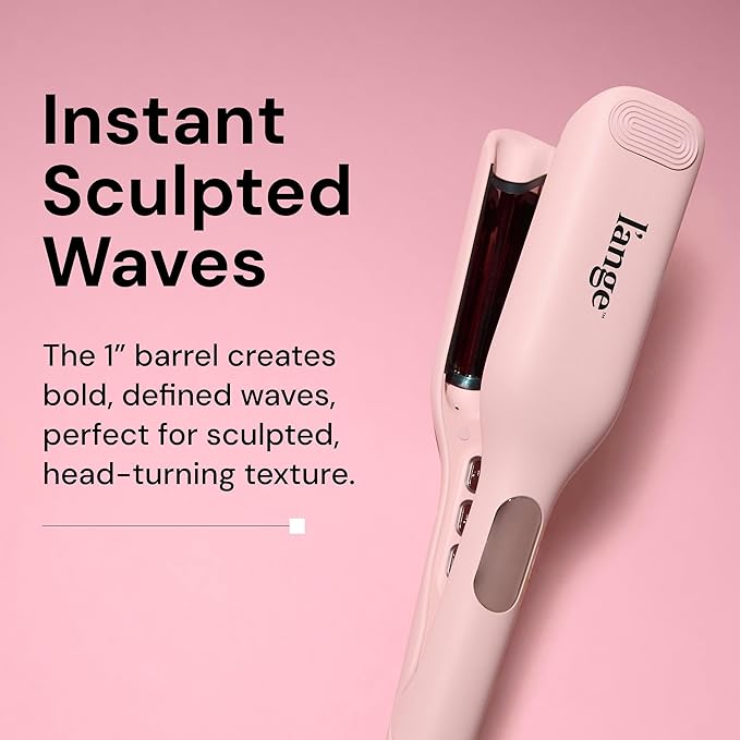 L'ANGE HAIR SculptWaver Titanium Deep Wave | Hair Crimper for Effortless Beach Waves | 3 Barrel Hair Waver with Adjustable Heat | Dual Voltage &amp Smart Timer | Styling Tools &amp Appliances Blush