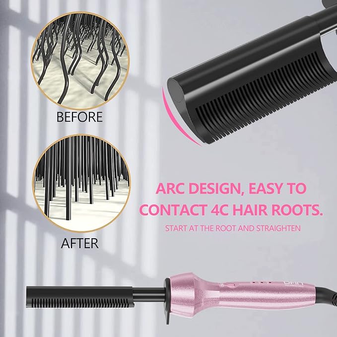 Dan Technology Curved 500-Degree Dual Voltage Electric Hot Comb Hair Straightener and Pressing Comb for Wigs and African American Hair