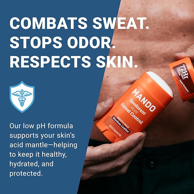 Mando Antiperspirant Deodorant Sweat and Odor Control for Men – Extra Strength Smooth Solid Stick – 72 Hour Performance – Baking Soda Free Skin Safe – 2.6 oz – Bourbon Leather – Pack of 2