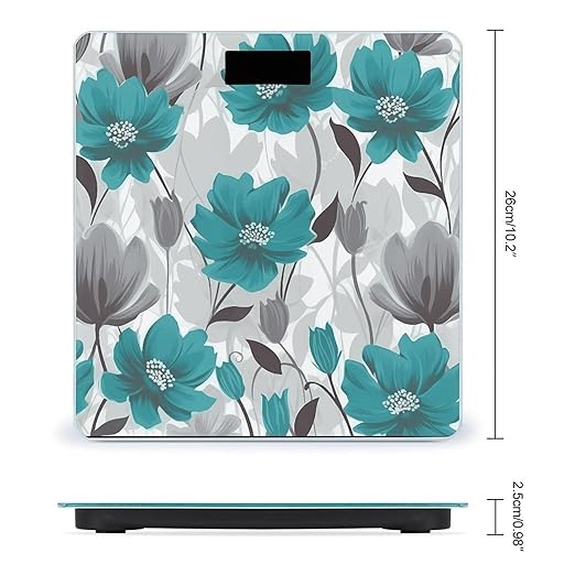 Teal Grey and White Floral Bathroom ScaleHighly Accurate Digital Weighing Machine for People Bright LED Display Weight Scale for The Aldult Home Use