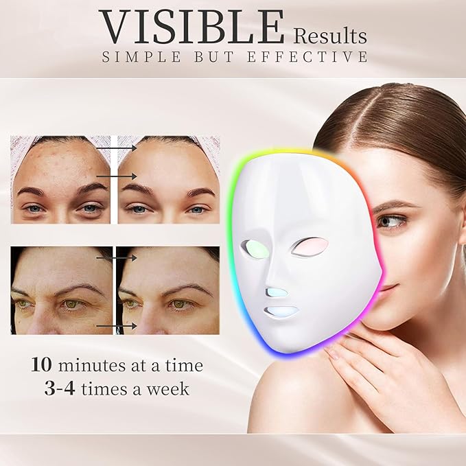 LED Face Mask Light Therapy Red Light Therapy Mask with 7 Colors 850nm Infrared &amp Red Light Therapy for Face Portable Anti-Aging Skin Rejuvenation Tool with Timer for Home Use