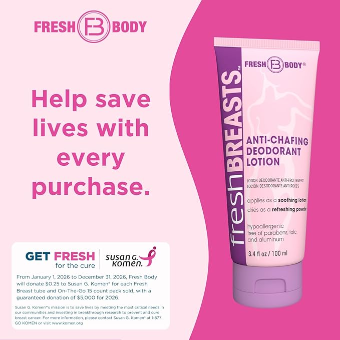 Fresh BREASTS Anti Chafing Deodorant Lotion to Powder 3.4oz (2 Pack) - Anti Chafe Cream Whole Body Deodorant for Women Inner Thighs &amp Areas that Sweat No Talc Aluminum or Added Fragrance
