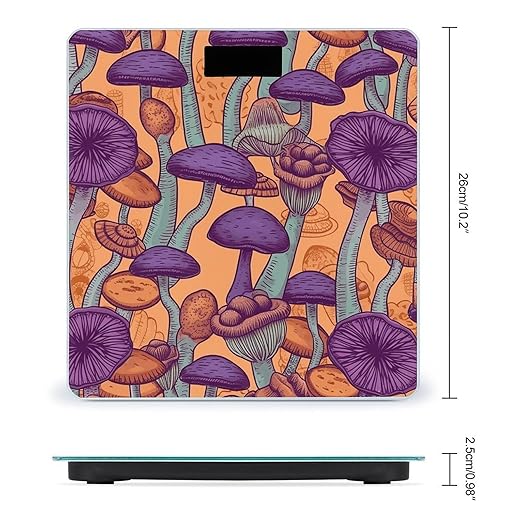 Hippie Art Mushrooms Digital Bathroom Scale for Body Weight Weighing Scale with Backlit LCD Display High Precision Measurements &amp Measures Weight Up to 180kg