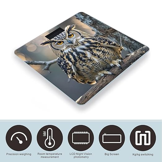 Owl Scale for Body Weight Highly Accurate Digital Bathroom Body Scale Digital Bathroom Scales for People Anti-Slip Large LCD Display Smart Scales