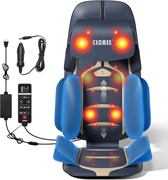 CLORIS Neck Back Massager with Heat Automatic Adjustable Neckrest 3D Shiatsu Compress &amp Rolling Massage Chair Pad for Full Body Relaxation Home Office Chair Use Gift for Family &amp Friends B