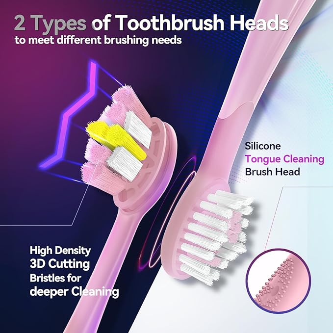 SEAGO Electric Toothbrush with 8 Soft Bristle Heads for AdultsPressure Sensor 5 Modes with 2 Minutes Build in Smart TimerRechargeable Travel Toothbrush with Brush Hold and Travel Case(2752Pink)