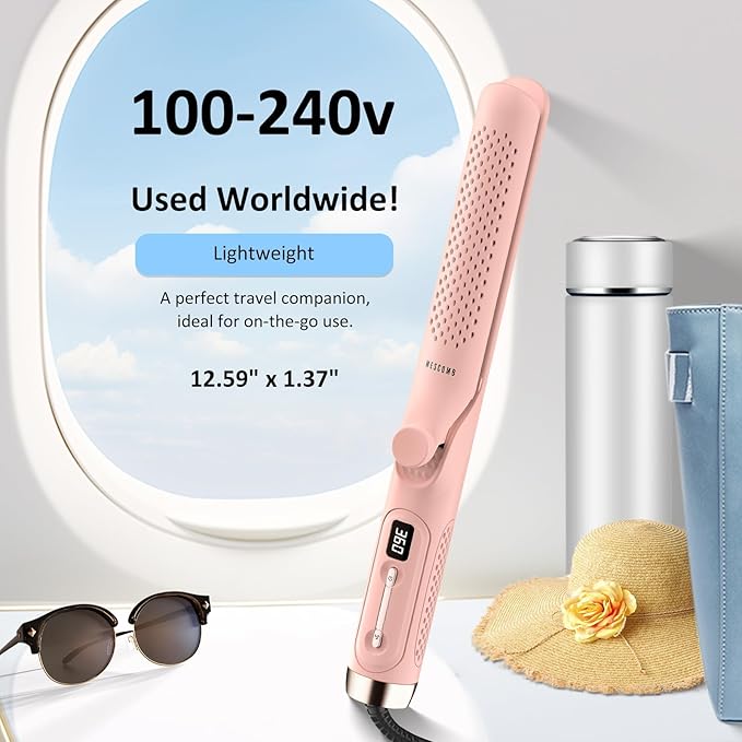 360° Airflow Styler Curling Iron - 1.25 Inch Hair Straightener and Curler 2 in 1 with Vented Cool Air to Lock in Style Extra LongFlat Iron Curling Wand Dual Voltage for Europe Travel