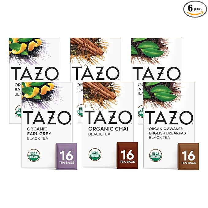 TAZO Tea Bags Regenerative Organic: Chai Black Tea Awake English Breakfast Black Tea &amp Earl Grey Tea 16 CT (2ea) (Variety Pack)