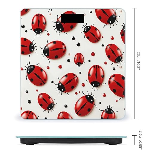 Red Ladybug Scale for Body Weight Sturdy Tempered Glass Weighing Scales with LCD Display Accurate Digital Bathroom Scale Convenient Body Fat Smart Scales Easy Read