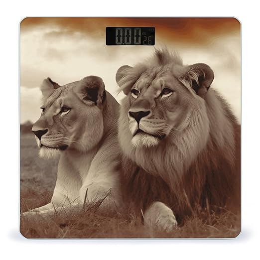 African Lion and Lioness Scale for Body Weight High Precision Digital Weight Scales with LCD Display Anti-Slip Sturdy Slim Tempered Glass Bathroom Scale for Home Use