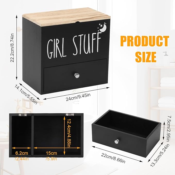 Tampon Holder for Bathroom Decor Feminine Product Organizer With Lid Shark Week Storage Pad Organize Case with lid Shark Week Tampon Storage Lady Stuff Box for Bathroom Accessories (Black)
