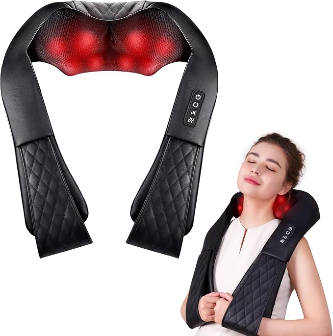 Shiatsu Neck and Back Massager Corded Electric Neck Massager with Heat for Pain Relief Deep Tissue 4D Kneading Shoulder Massager Pillow for Whole Body Relaxation Gifts for Mom Dad Friends