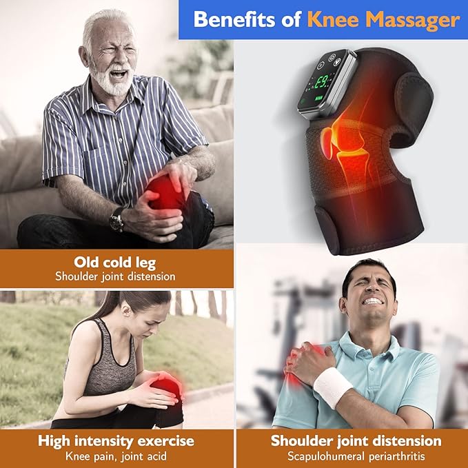 Cordless Heated Knee Massager Knee Heating Pad for Knee Pain Relief FSA Eligible HSA Heated Knee Brace Wrap Heat &amp Massage Joint &amp Arthritis Comfort