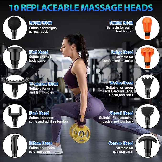 TOLOCO Massage Gun Deep Tissue Back Massage for Athletes for Pain Relief Percussion Massager with 10 Massages Heads &amp Silent Brushless Motor Valentines Day Gifts for Him Her Black