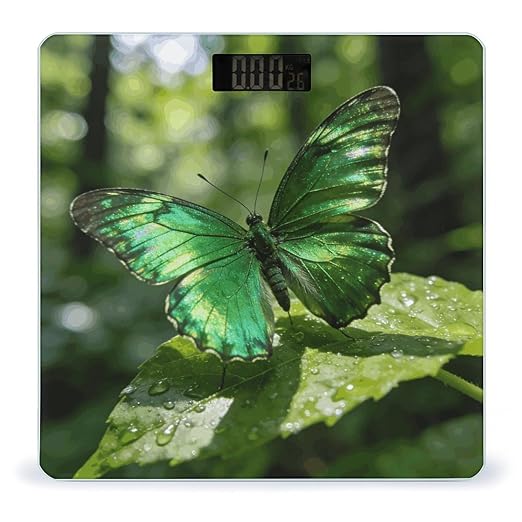 Butterfly-Green Weight ScaleClear LED Display Bathroom Digital Weighing ScaleTempered Glass Digital Bathroom Scale for Body Weight Capacity Up to 400 Lbs