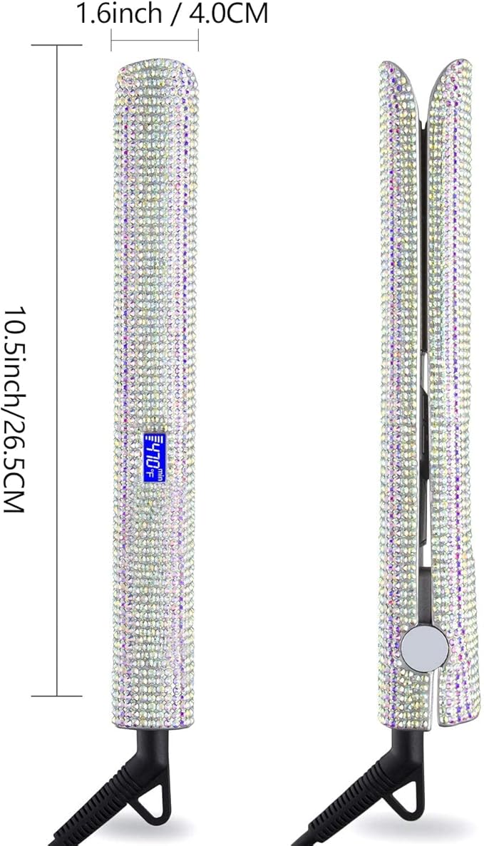Hair Straightener Flat Iron with Gorgeous Rhinestone Bling Crystal Diamond 2 in 1 Hair Straightener and Curler 60Min Auto Shut Off LCD Temp Display Range from 120°F to 470°F Valentine's Day Gift