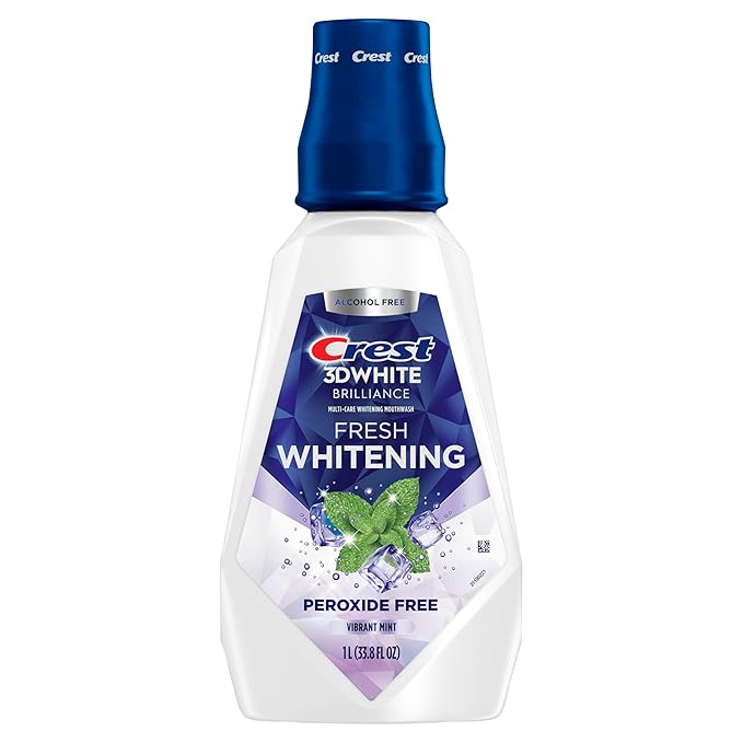 Crest 3D White Brilliance Whitening Mouthwash Alcohol Free Clean Mint 1L (33.7 fl oz) Pack of 6