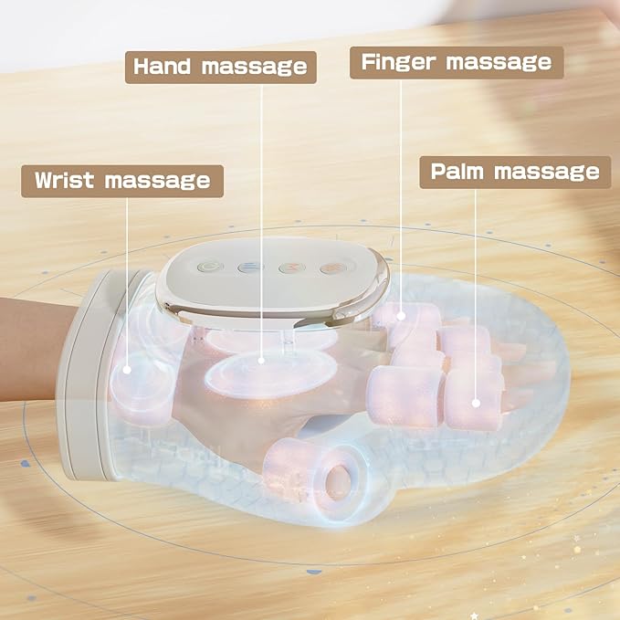 Hand Massager with Heat and Compression - Cordless Electric Hand and Wrist Massager for Arthritis Carpal Tunnel &amp Finger Pain Relief - 5 Levels 3D Wave Pressure 3 Heat Settings - Ideal Gift