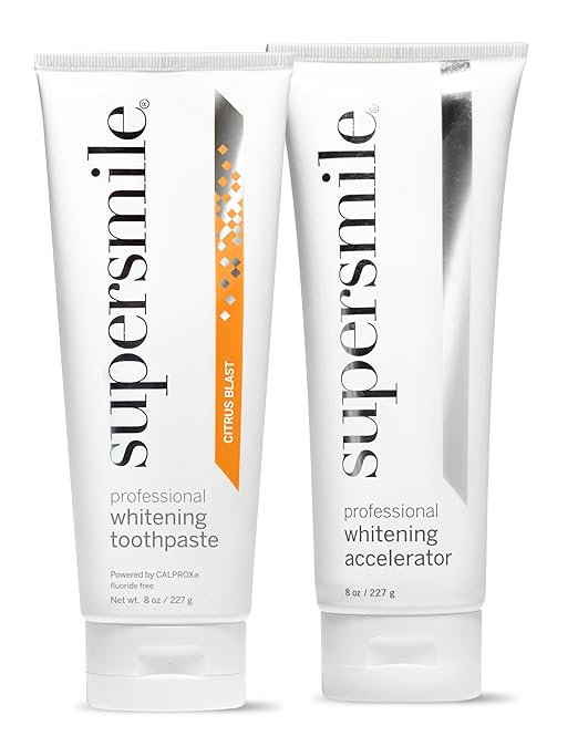 Supersmile Fluoride-Free Whitening System – 8 oz Professional Grade Whitening Toothpaste &amp Accelerator – Whitens up to 6 Shades &amp Strengthens Enamel