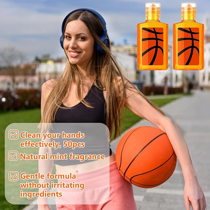 50 Pcs Basketball Party Favors - Mini Hand Sanitizer Bulk (Not Rinse-Free) 1 Fl oz Travel Size Gifts for Basketball Lovers Team Players Senior Night Sports Birthday