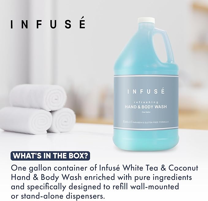 1-Shoppe All-in-Kit Hand/Body Wash | Infuse White Tea &amp Coconut Hotel | 1 Gallon | For Hospitality &amp Vacation Rentals to Refill Dispensers | (Single Gallon)