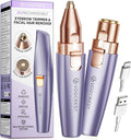 VG VOGCREST Eyebrow &amp Facial Trimmer: 2-in-1 Rechargeable Facial Hair Removal &amp Eyebrow Shaver - Painless Razor with Built-in LED Light (Solar Purple)