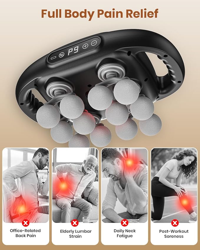 12-Head Massage Gun Deep Tissue Back Massager with 9 Adjustable Intensities &amp 9 Modes Electric Percussion Massager Gun Tool for Back/Shoulders/Legs/Arms/Neck (12 Head)