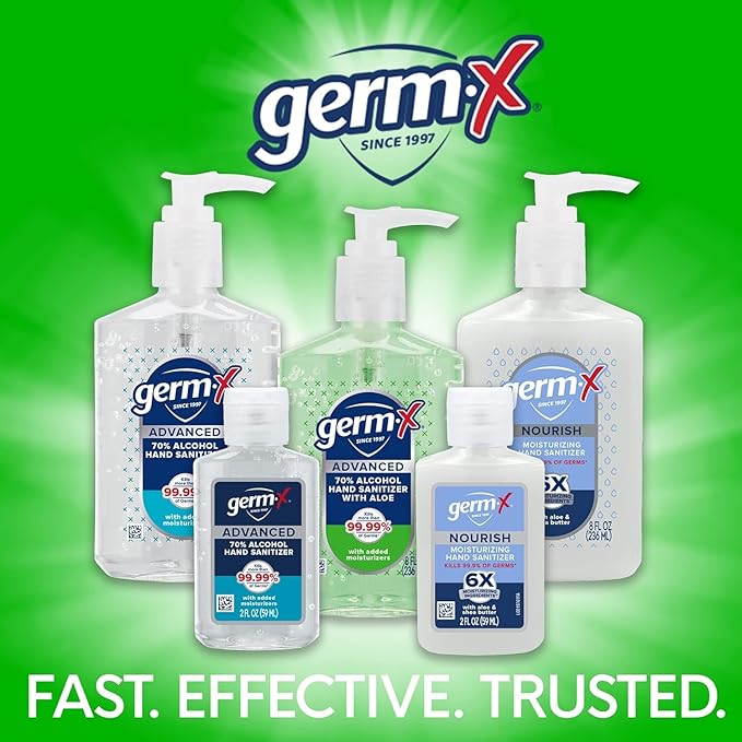 Germ-X Advanced Hand Sanitizer with Aloe and Vitamin E 1 Liter (Pack of 4) Less Drying Moisturizing Gel No Rinse Formula Pump Bottle
