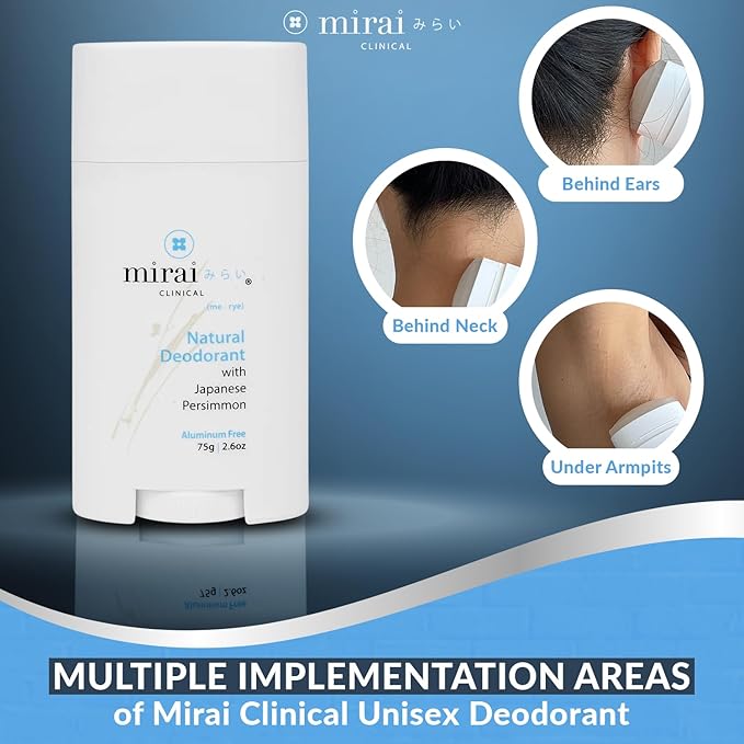 Mirai Clinical - All Natural Deodorant for Women and Men - w/Japanese Persimmon Extract - Full-Body Use - Aluminum Fragrance Paraben Free - Vegan - Helps to Eliminate Nonenal® Odor - Unscented-75g
