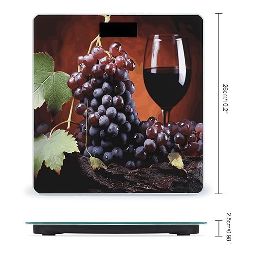 Red Wine Grapes Bathroom Scale for Body Weight Bathroom Weighing Scale with Backlit LCD Display Highly Accurate Measures Weight Up to 180kg