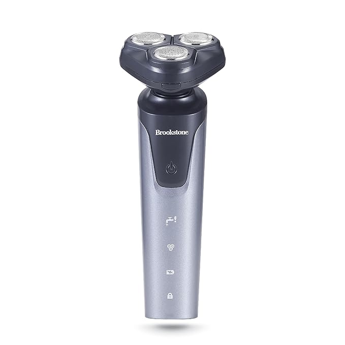 Brookstone - 3 Head Rotary Shaver Precision Shave Cutting-Edge Design Professional Quality (Black/Grey)