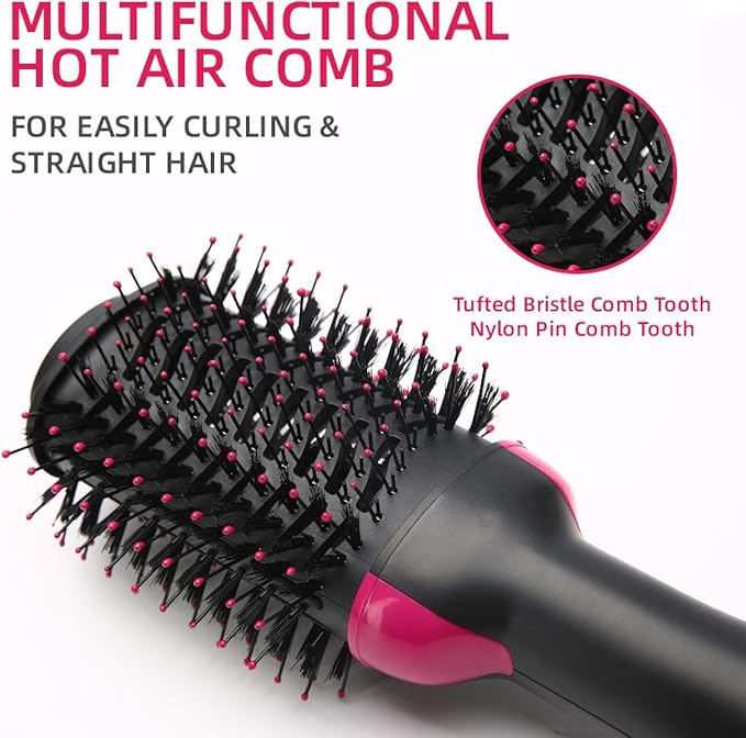 muhm 2-in-1 Long-Hair Curling Iron Wet and Dry Fluffy Hair Brush Multi-Function Heat Protection Comb for Straight Hair and Curls Black