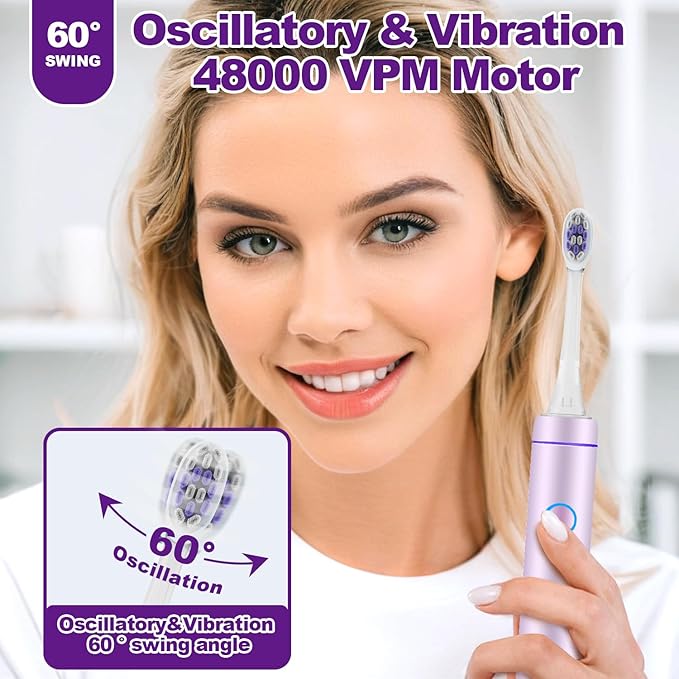 Metal Electric Toothbrush with UV ModeVibration and Oscillation Electric Toothbrush for Adults and Teen6 Brush Heads &amp Travel Case 5 Modes &amp Timer One Charge Last 120 Day（Rose）