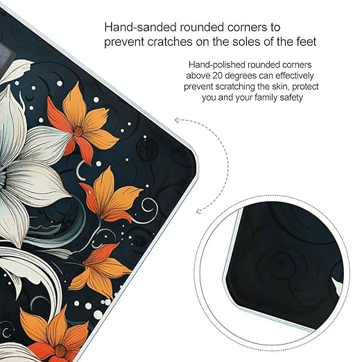 Novelty Boho Abstract Flowers Scale for Body Weight Highly Accurate Digital Bathroom Scale Sturdy Tempered Glass Weighing Scales with LCD Display Fashion Body Fat Smart Scales 400lb