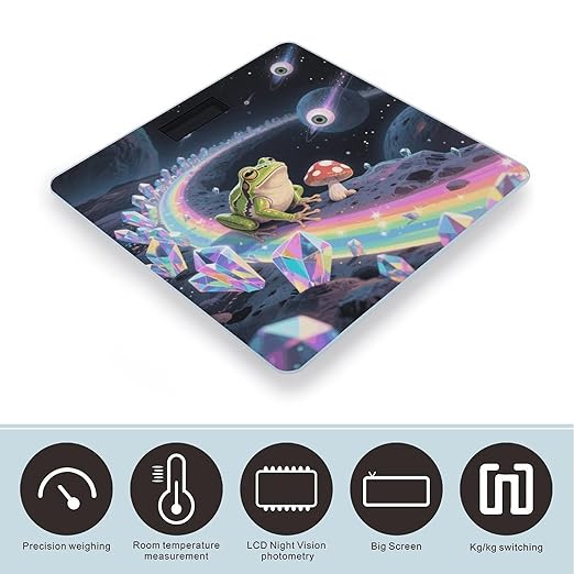 Funny Space Frog Mushroom Weight Scale Cute Bathroom Scale for Body Highly Accurate Digital Weighing Machine for People Compact LCD Display Scales with Sturdy Toughened Glass Scales